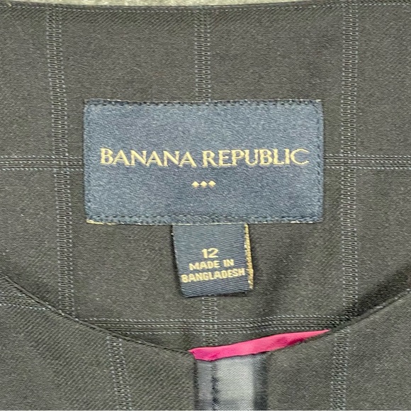 Banana Republic Blazer Womens 12 Black‎ Cropped Windowpane Lined 3/4 Sleeves - Picture 11 of 13